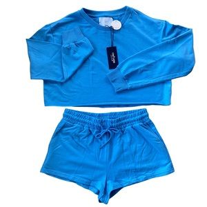 Baby Blue Crop Top And Shorts Set